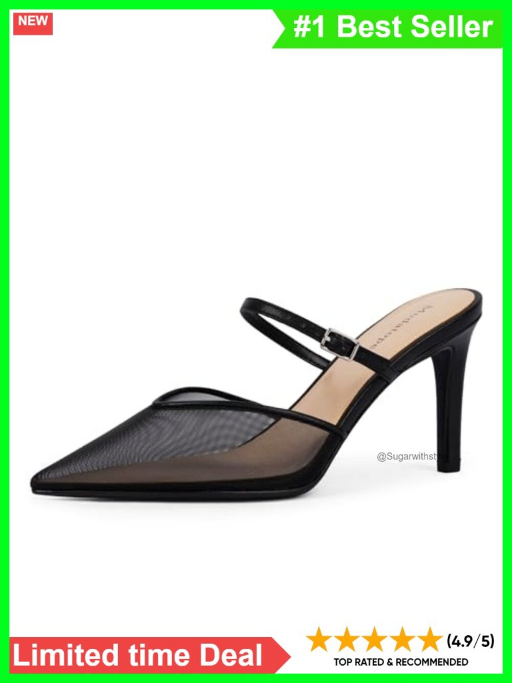 Pointed Toe Ankle Strap Heels Stiletto Closed Toe Pumps Dress Party Mules
